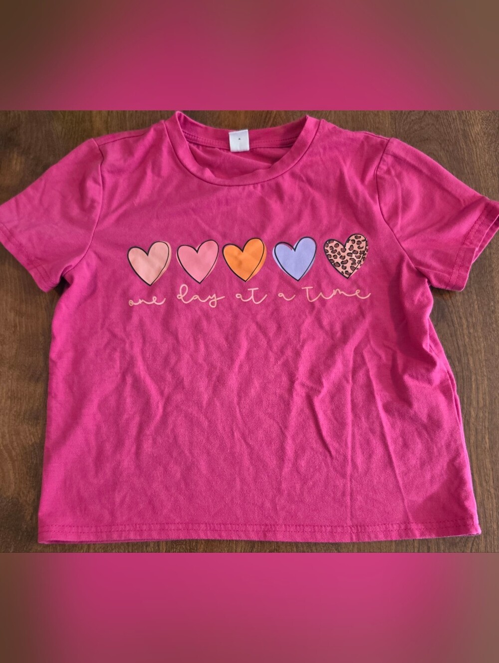 Kids Pink Heart Graphic Tee - "One Day at‎ a Time"